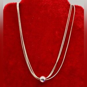 Sterling Silver Silpada Three Strand Thoreau Bead Drop Necklace